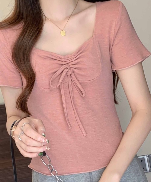 NANEA(ナネア)の「フロントシャーリング スクエアネックTシャツ(Tシャツ/カットソー・レディース・ブラウン/ピンク/キナリ・SMALL/MEDIUM)」の16枚目の写真