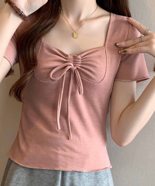 NANEA(ナネア)の「フロントシャーリング スクエアネックTシャツ(Tシャツ/カットソー・レディース・ブラウン/ピンク/キナリ・SMALL/MEDIUM)」の19枚目の写真