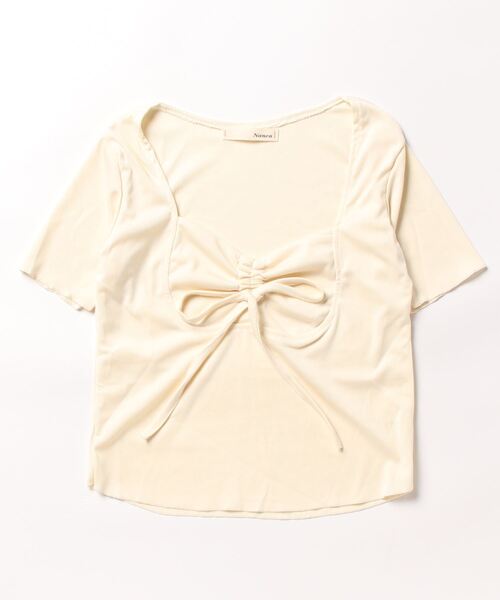NANEA(ナネア)の「フロントシャーリング スクエアネックTシャツ(Tシャツ/カットソー・レディース・ブラウン/ピンク/キナリ・SMALL/MEDIUM)」の4枚目の写真