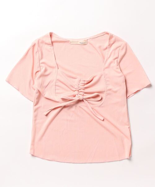 NANEA(ナネア)の「フロントシャーリング スクエアネックTシャツ(Tシャツ/カットソー・レディース・ブラウン/ピンク/キナリ・SMALL/MEDIUM)」の7枚目の写真