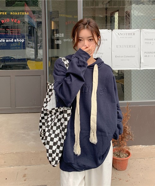 Jewelobe(ジュエローブ)の「エンボスロゴオーバーサイズパーカー(パーカー・レディース・杢グレー/ネイビー/ホワイト/レッド・FREE)」の14枚目の写真
