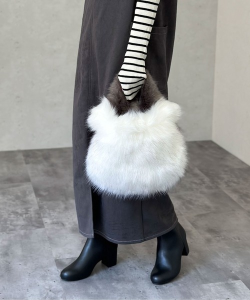 Per sist ence（パーシエンス）の「モフモフバイカラーファーミニトート（トートバッグ・レディース・アイボリー/ピンク/ベージュ・FREE）」の9枚目の写真
