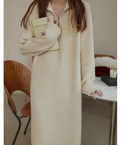 sorule（ソルレ）の「ハーフジップニットワンピース（ワンピース・レディース・ブラック/アイボリー/グレー・FREE）」の3枚目の写真