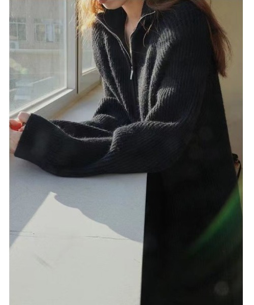 sorule（ソルレ）の「ハーフジップニットワンピース（ワンピース・レディース・ブラック/アイボリー/グレー・FREE）」の2枚目の写真