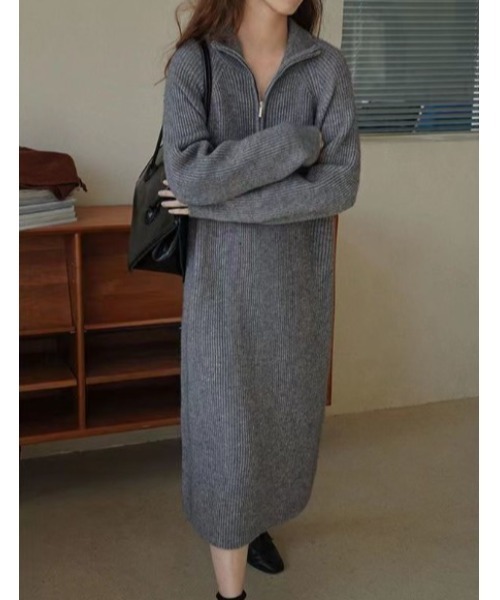 sorule（ソルレ）の「ハーフジップニットワンピース（ワンピース・レディース・ブラック/アイボリー/グレー・FREE）」の4枚目の写真