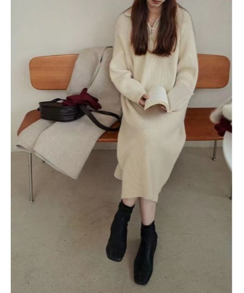 sorule（ソルレ）の「ハーフジップニットワンピース（ワンピース・レディース・ブラック/アイボリー/グレー・FREE）」の6枚目の写真