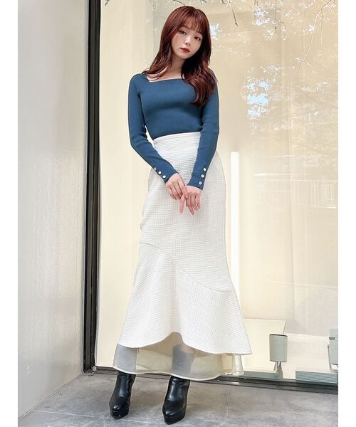 RESEXXY（リゼクシー）の「シンプルデザインスクエアニットトップス（ニット/セーター・レディース・ブルー/ブラック/ホワイト/ベージュ・FREE）」の7枚目の写真