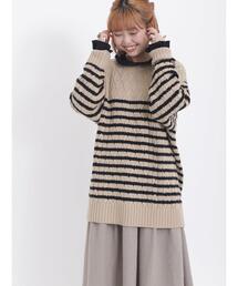 Samansa Mos2 | 無地/ボーダーウール混プルオーバーニット(ニット/セーター)