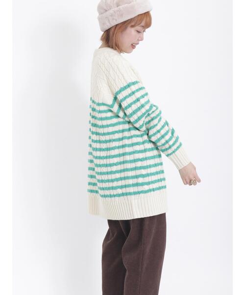 Samansa Mos2（サマンサ モスモス）の「無地/ボーダーウール混プルオーバーニット（ニット/セーター・レディース・オレンジ/ブラック/オフホワイト/グリーン/ベージュ・F）」の9枚目の写真