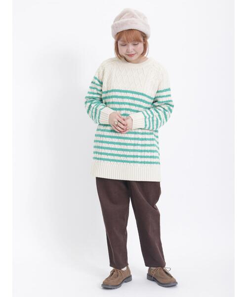 Samansa Mos2（サマンサ モスモス）の「無地/ボーダーウール混プルオーバーニット（ニット/セーター・レディース・オレンジ/ブラック/オフホワイト/グリーン/ベージュ・F）」の10枚目の写真