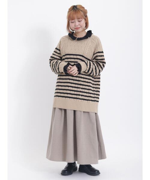 Samansa Mos2（サマンサ モスモス）の「無地/ボーダーウール混プルオーバーニット（ニット/セーター・レディース・オレンジ/ブラック/オフホワイト/グリーン/ベージュ・F）」の15枚目の写真