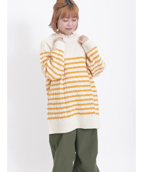 Samansa Mos2（サマンサ モスモス）の「無地/ボーダーウール混プルオーバーニット（ニット/セーター・レディース・オレンジ/ブラック/オフホワイト/グリーン/ベージュ・F）」の16枚目の写真
