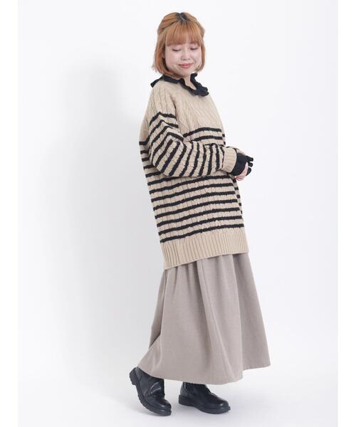 Samansa Mos2（サマンサ モスモス）の「無地/ボーダーウール混プルオーバーニット（ニット/セーター・レディース・オレンジ/ブラック/オフホワイト/グリーン/ベージュ・F）」の18枚目の写真