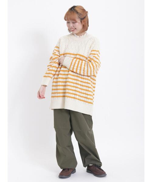 Samansa Mos2（サマンサ モスモス）の「無地/ボーダーウール混プルオーバーニット（ニット/セーター・レディース・オレンジ/ブラック/オフホワイト/グリーン/ベージュ・F）」の19枚目の写真
