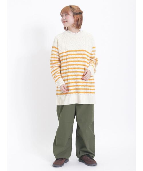 Samansa Mos2（サマンサ モスモス）の「無地/ボーダーウール混プルオーバーニット（ニット/セーター・レディース・オレンジ/ブラック/オフホワイト/グリーン/ベージュ・F）」の20枚目の写真