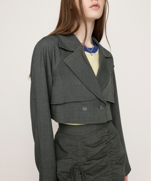 SLY（スライ）の「SHORT TRENCH COAT ショート トレンチ コート / セットアップ可（トレンチコート・レディース・アイボリー/杢グレー/ターコイズブルー・FREE）」の9枚目の写真