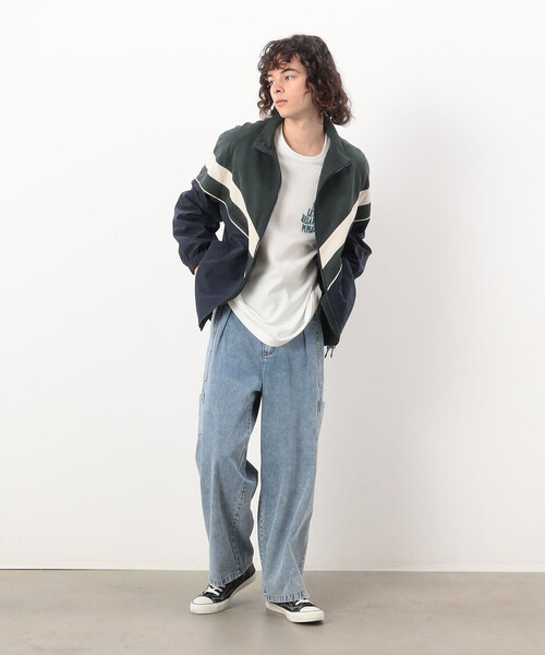 Purple&Yellow(パープルアンドイエロー)の「【セットアップ対応】ポリエステルピーチ ラインブルゾン(ブルゾン・メンズ・グレイッシュベージュ/グリーン・SMALL/MEDIUM/X-LARGE/LARGE)」の15枚目の写真