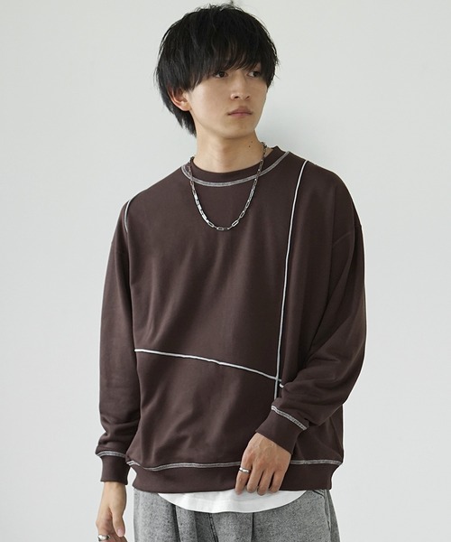 MinoriTY(マイノリティ)の「【MinoriTY】裏毛アウトラインロックトレーナー スウェット メンズ オーバーサイズ ルーズフィット 秋服(Tシャツ/カットソー・メンズ・ブラウン/グレー/ブラック・L/M)」の4枚目の写真