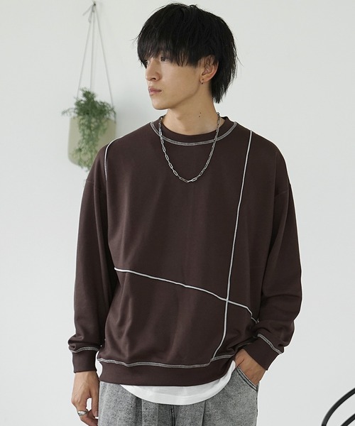 MinoriTY(マイノリティ)の「【MinoriTY】裏毛アウトラインロックトレーナー スウェット メンズ オーバーサイズ ルーズフィット 秋服(Tシャツ/カットソー・メンズ・ブラウン/グレー/ブラック・L/M)」の5枚目の写真