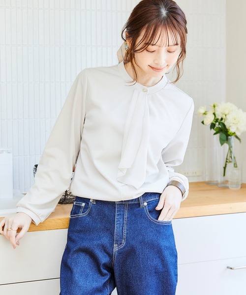 CROSS FUNCTION（クロスファンクション）の「《抗菌防臭・通気性》シフォンフリルカットソーブラウス【CF/クロスファンクション】（シャツ/ブラウス・レディース・ブラック/オフホワイト/ライトベージュ/ライトグリーン/ホワイト/ベージュ/ネイビー・M/L/LL）」の17枚目の写真