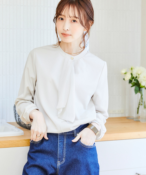 CROSS FUNCTION（クロスファンクション）の「《抗菌防臭・通気性》シフォンフリルカットソーブラウス【CF/クロスファンクション】（シャツ/ブラウス・レディース・ブラック/オフホワイト/ライトベージュ/ライトグリーン/ホワイト/ベージュ/ネイビー・M/L/LL）」の16枚目の写真