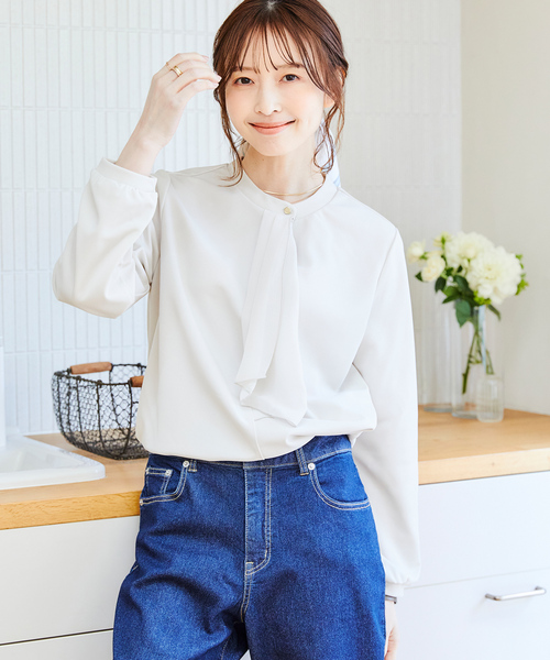 CROSS FUNCTION（クロスファンクション）の「《抗菌防臭・通気性》シフォンフリルカットソーブラウス【CF/クロスファンクション】（シャツ/ブラウス・レディース・ブラック/オフホワイト/ライトベージュ/ライトグリーン/ホワイト/ベージュ/ネイビー・M/L/LL）」の18枚目の写真