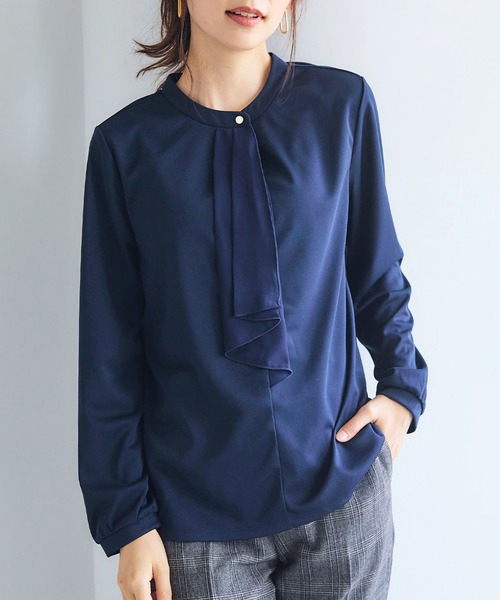 CROSS FUNCTION（クロスファンクション）の「《抗菌防臭・通気性》シフォンフリルカットソーブラウス【CF/クロスファンクション】（シャツ/ブラウス・レディース・ブラック/オフホワイト/ライトベージュ/ライトグリーン/ホワイト/ベージュ/ネイビー・M/L/LL）」の7枚目の写真