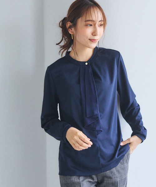 CROSS FUNCTION（クロスファンクション）の「《抗菌防臭・通気性》シフォンフリルカットソーブラウス【CF/クロスファンクション】（シャツ/ブラウス・レディース・ブラック/オフホワイト/ライトベージュ/ライトグリーン/ホワイト/ベージュ/ネイビー・M/L/LL）」の9枚目の写真