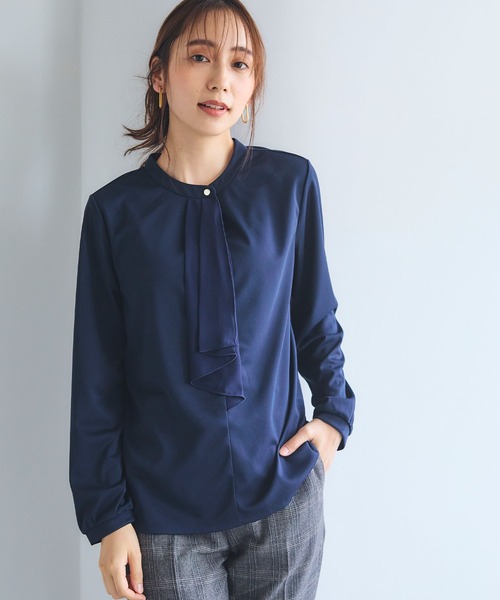 CROSS FUNCTION（クロスファンクション）の「《抗菌防臭・通気性》シフォンフリルカットソーブラウス【CF/クロスファンクション】（シャツ/ブラウス・レディース・ブラック/オフホワイト/ライトベージュ/ライトグリーン/ホワイト/ベージュ/ネイビー・M/L/LL）」の10枚目の写真