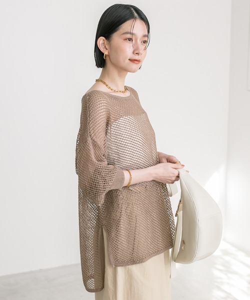 RIVE DROITE（リヴドロワ）の「ツイルメッシュニット（ニット/セーター・レディース・オレンジ/モカ/オフホワイト・FREE）」の17枚目の写真