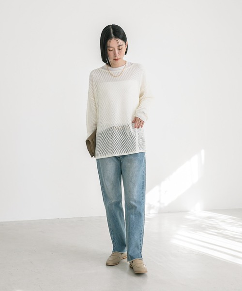 RIVE DROITE（リヴドロワ）の「ツイルメッシュニット（ニット/セーター・レディース・オレンジ/モカ/オフホワイト・FREE）」の5枚目の写真