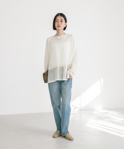 RIVE DROITE（リヴドロワ）の「ツイルメッシュニット（ニット/セーター・レディース・オレンジ/モカ/オフホワイト・FREE）」の4枚目の写真