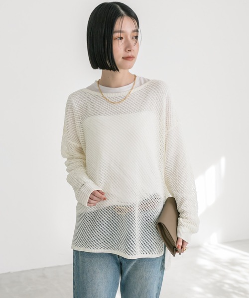 RIVE DROITE（リヴドロワ）の「ツイルメッシュニット（ニット/セーター・レディース・オレンジ/モカ/オフホワイト・FREE）」の8枚目の写真