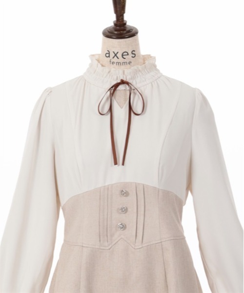 axes femme（アクシーズファム）の「ハイウエストドッキングワンピース（ワンピース・レディース・ベージュ/ブラック/グレー・FREE）」の11枚目の写真