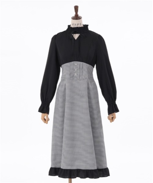 axes femme（アクシーズファム）の「ハイウエストドッキングワンピース（ワンピース・レディース・ベージュ/ブラック/グレー・FREE）」の7枚目の写真