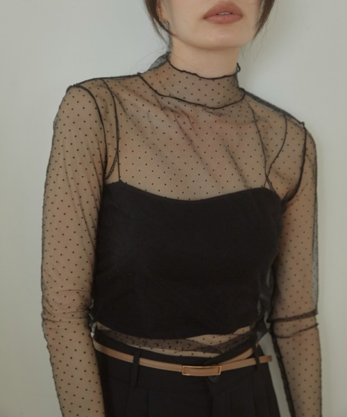 ACYM(アシーム)の「Dot sheer high neck ブラウス(シャツ/ブラウス・レディース・ブラック/ベージュ・FREE)」の7枚目の写真