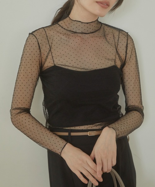 ACYM(アシーム)の「Dot sheer high neck ブラウス(シャツ/ブラウス・レディース・ブラック/ベージュ・FREE)」の4枚目の写真
