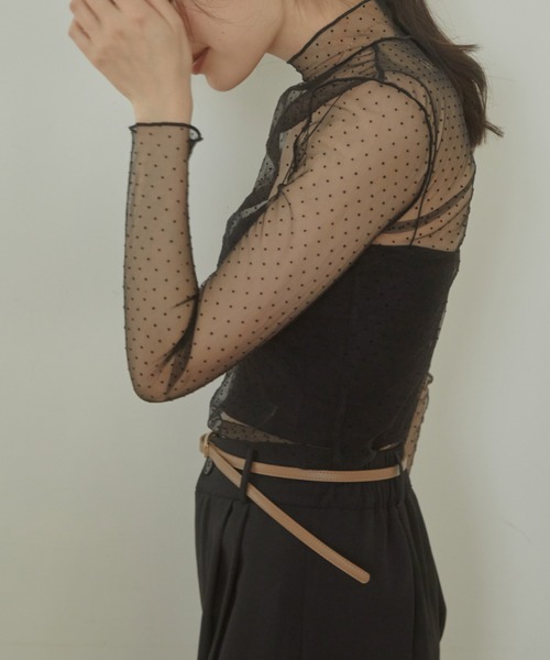 ACYM(アシーム)の「Dot sheer high neck ブラウス(シャツ/ブラウス・レディース・ブラック/ベージュ・FREE)」の5枚目の写真