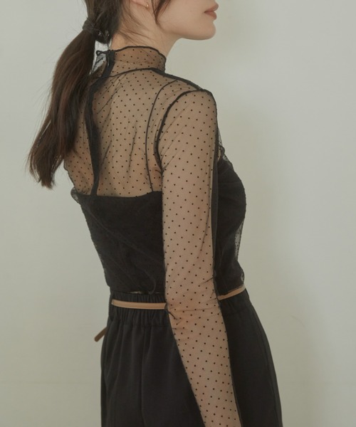ACYM(アシーム)の「Dot sheer high neck ブラウス(シャツ/ブラウス・レディース・ブラック/ベージュ・FREE)」の6枚目の写真