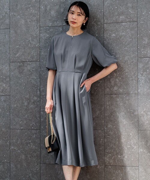 【セール】【洗える】エフォートレスダブルクロス バルーンスリーブ ワンピース（ワンピース）｜23区（ニジュウサンク）