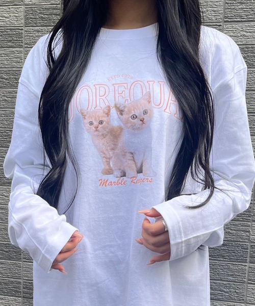 cuorequal(クオレコール)の「子猫オーバーサイズロンT(Tシャツ/カットソー・レディース・ホワイト・M/L)」の6枚目の写真