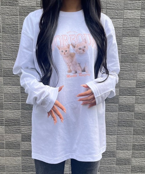 cuorequal(クオレコール)の「子猫オーバーサイズロンT(Tシャツ/カットソー・レディース・ホワイト・M/L)」の7枚目の写真
