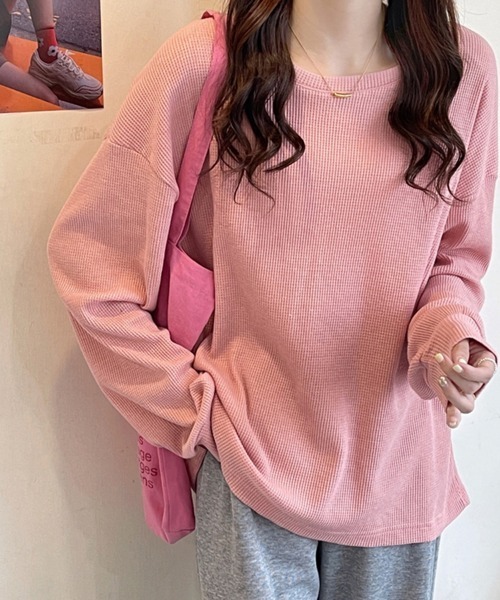 Doux Belle（ドゥーベル）の「ドロップショルダーニットトップス（Tシャツ/カットソー・レディース・ベージュ/ホワイト/ピンク/グレー/ブルー・MEDIUM）」の5枚目の写真