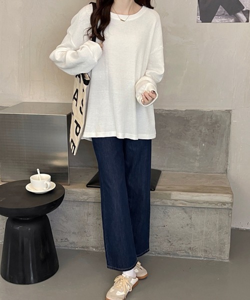 Doux Belle（ドゥーベル）の「ドロップショルダーニットトップス（Tシャツ/カットソー・レディース・ベージュ/ホワイト/ピンク/グレー/ブルー・MEDIUM）」の17枚目の写真