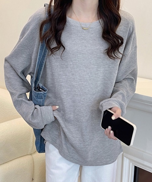 Doux Belle（ドゥーベル）の「ドロップショルダーニットトップス（Tシャツ/カットソー・レディース・ベージュ/ホワイト/ピンク/グレー/ブルー・MEDIUM）」の16枚目の写真