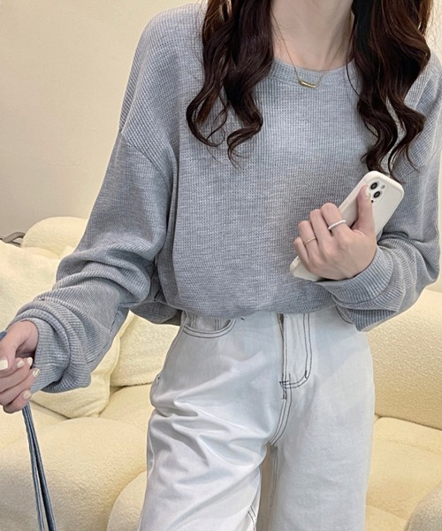 Doux Belle（ドゥーベル）の「ドロップショルダーニットトップス（Tシャツ/カットソー・レディース・ベージュ/ホワイト/ピンク/グレー/ブルー・MEDIUM）」の14枚目の写真