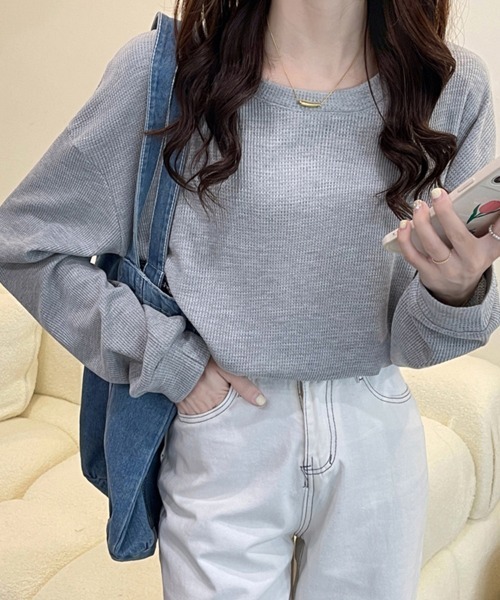Doux Belle（ドゥーベル）の「ドロップショルダーニットトップス（Tシャツ/カットソー・レディース・ベージュ/ホワイト/ピンク/グレー/ブルー・MEDIUM）」の13枚目の写真