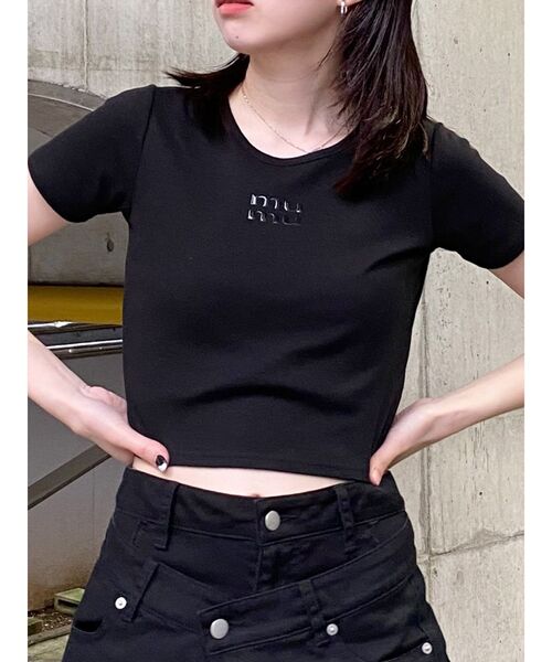 MURUA（ムルーア）の「クリアmumuクロップトTシャツ（Tシャツ/カットソー・レディース・ブルー/ブラック/その他1/イエロー/ホワイト・FREE）」の3枚目の写真