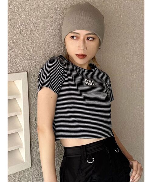 MURUA（ムルーア）の「クリアmumuクロップトTシャツ（Tシャツ/カットソー・レディース・ブルー/ブラック/その他1/イエロー/ホワイト・FREE）」の8枚目の写真