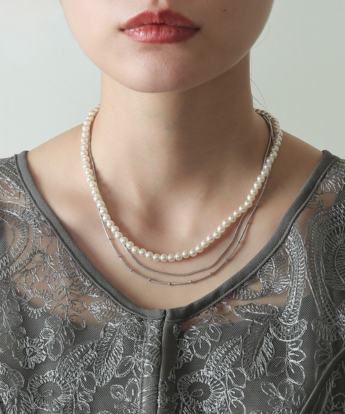 パール スネーク チェーン 3連 ネックレス 結婚式 パーティー